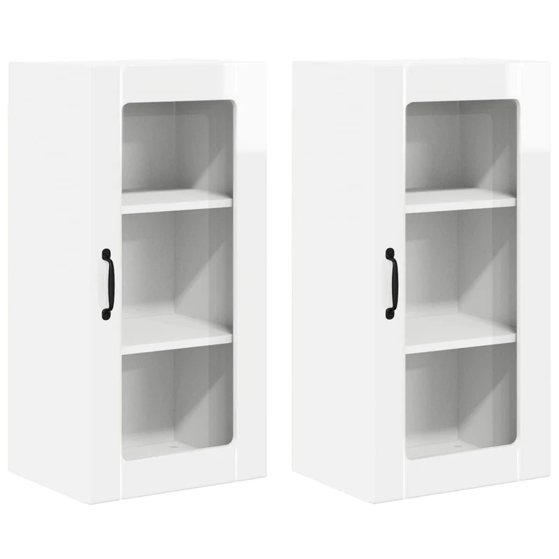 Lot de 2 armoires murales de cuisine pratiques 40 x 31 x 80 cm style moderne en bois d'ingénierie blanc brillant 02_0054338