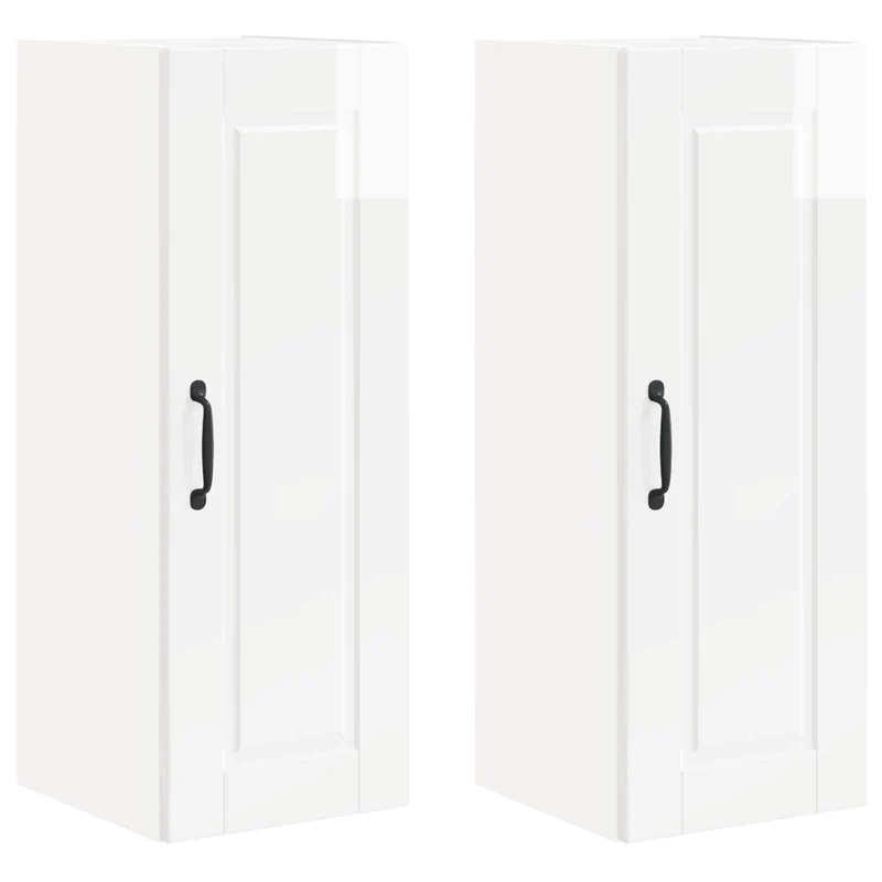 Lot de 2 armoires murales de cuisine moderne rangement pratique 30 x 31 x 80 cm en bois d'ingénierie blanc brillant 02_0054358