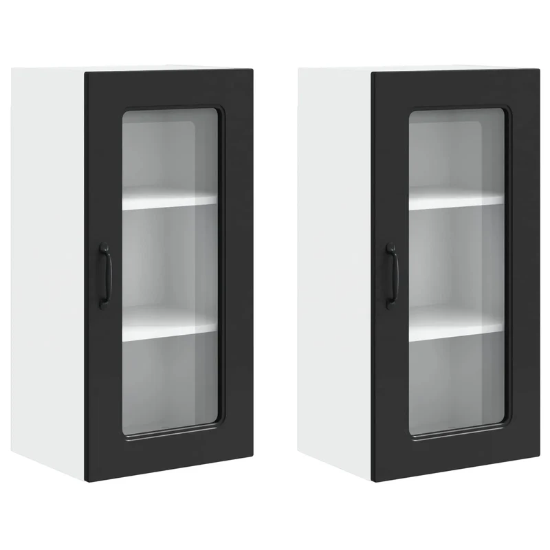 Lot de 2 armoires murales de cuisine fonctionnelles espace de rangement 40 x 31 x 80 cm en bois noir 02_0053666
