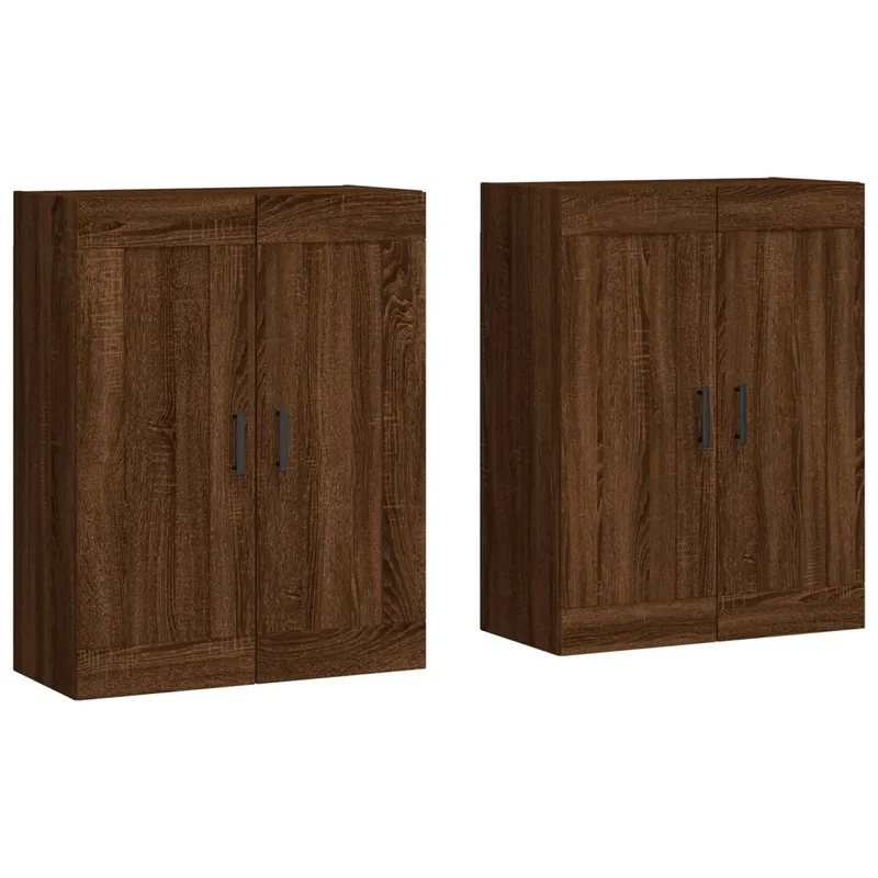 Lot de 2 armoires murales décoratives rangement suspendu 69,5 x 34 x 90 cm en bois d'ingénierie chêne marron 02_0055483