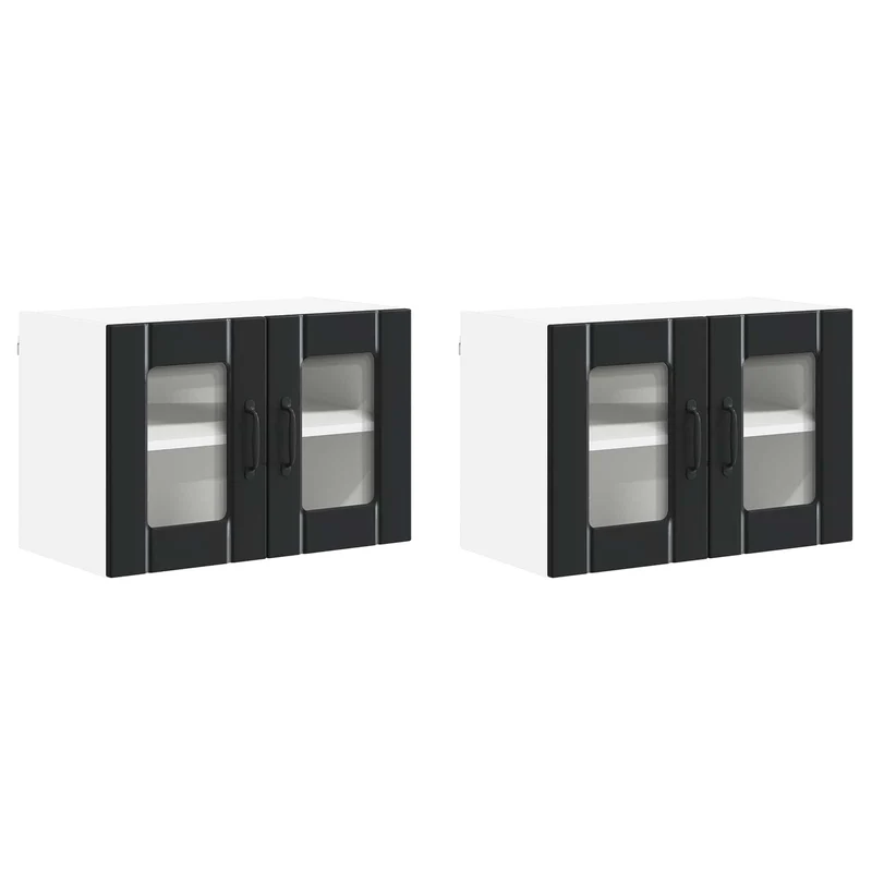 Lot de 2 armoires murales de cuisine modernes 60 x 31 x 40 cm rangement pratique style épuré en bois d'ingénierie noir 02_0053987