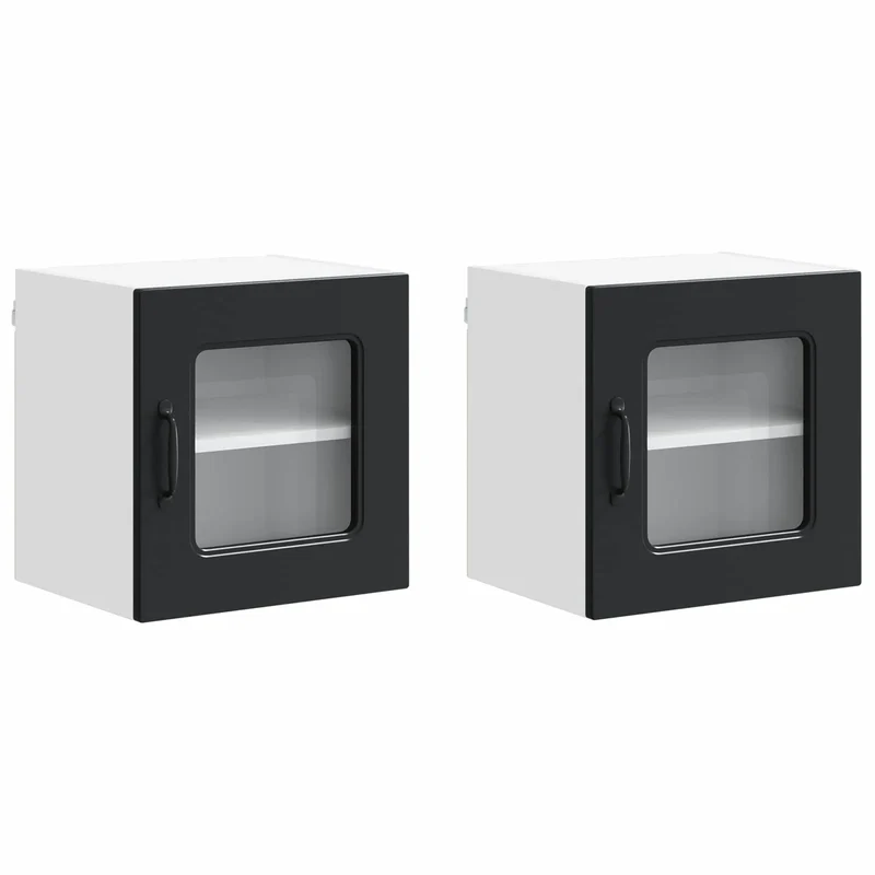 Lot de 2 armoires murales de cuisine pratiques 40 x 31 x 40 cm en bois d'ingénierie noir 02_0053516