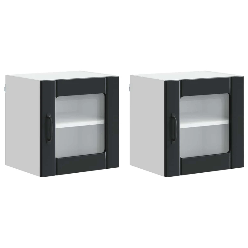 Lot de 2 armoires murales de cuisine modernes rangement pratique 40 x 31 x 40 cm en bois d'ingénierie noir 02_0053866