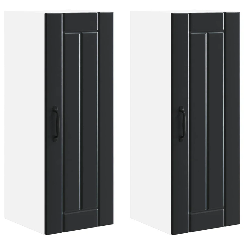 Lot de 2 armoires de cuisine modernes avec portes coulissantes 30 x 31 x 80 cm en bois d'ingénierie noir 02_0054026