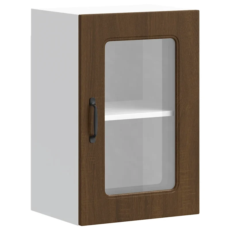 Armoire murale de cuisine en bois d'ingénierie avec porte vitrée rangement optimisé 40 x 31 x 60 cm en bois marron 02_0049957