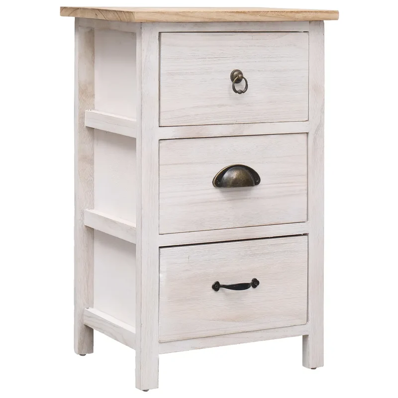 Armoire latérale 35 x 25 x 57 cm 3 tiroirs pratique support décoratif en bois de paulownia blanc 02_0046457