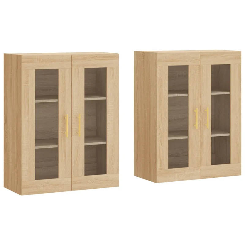 Lot de 2 armoires murales design pratique rangement multifonction 69,5 x 34 x 90 cm en bois d'ingénierie chêne sonoma 02_0055423