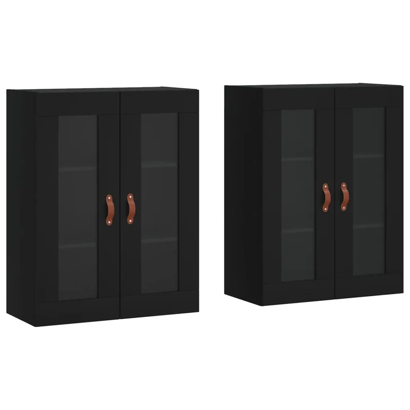 Lot de 2 armoires murales décoratives rangement design moderne 69,5 x 34 x 90 cm en bois noir 02_0055411