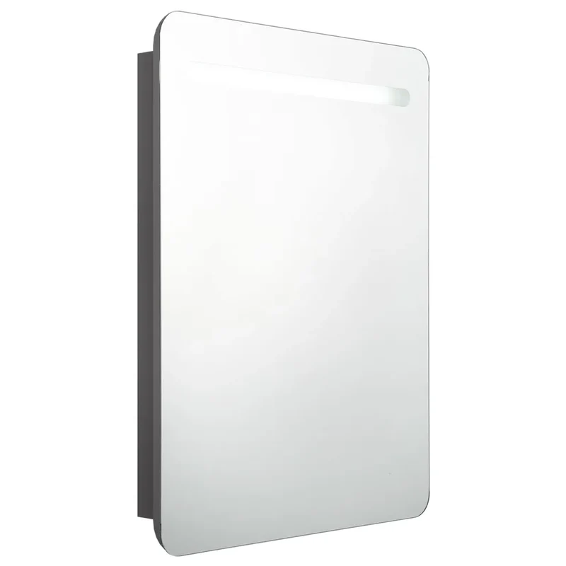 Armoire de salle de bain murale contemporaine avec miroir LED 60 x 11 x 80 cm deux étagères en MDF gris 02_0046745