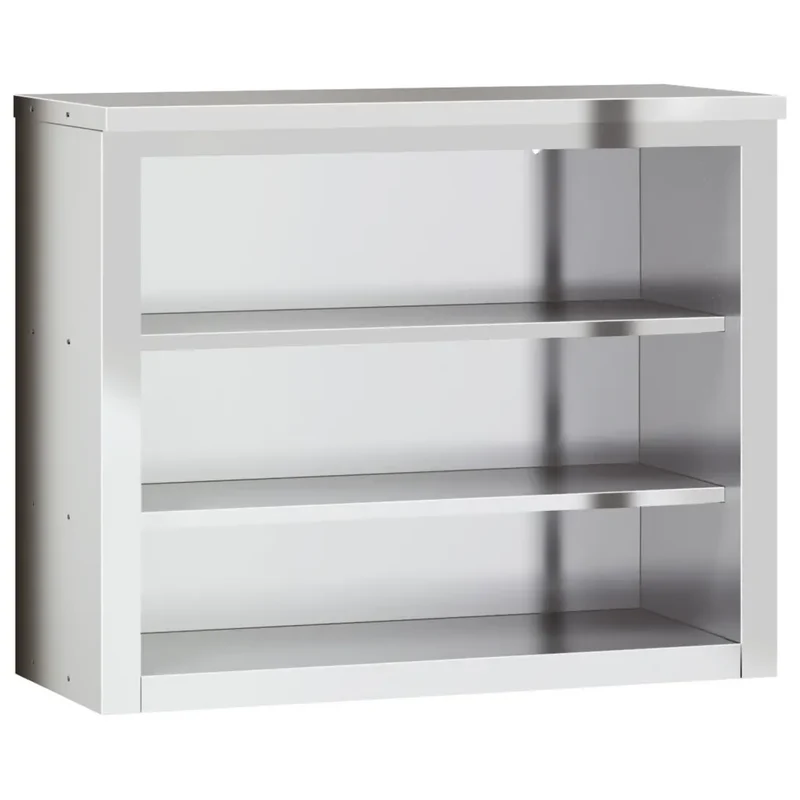 Armoire murale de cuisine argenté avec 2 étagères design moderne 92 x 40 x 75 cm en acier inoxydable 02_0047581