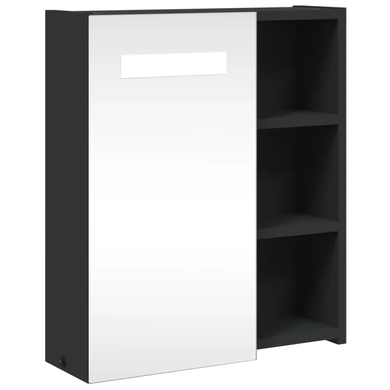 Armoire de salle de bain à miroir LED murale 45 x 13 x 52 cm avec éclairage pratique et design épuré en bois noir 02_0047267