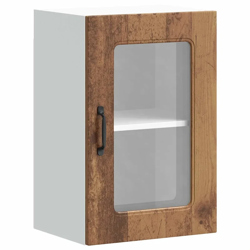 Armoire murale de cuisine avec porte vitrée 40 x 31 x 60 cm rangement pratique design ancien en bois vieux 02_0049958