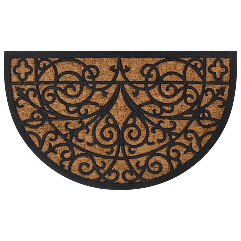 Tapis de porte demi-rond intérieur extérieur 45 x 75 cm antidérapant facile à nettoyer en caoutchouc noir 02_0046196