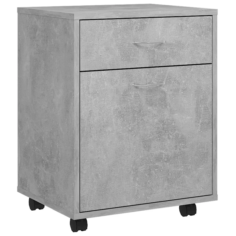 Armoire à roulettes moderne 45 x 38 x 54 cm avec 1 tiroir pratique en bois d’ingénierie gris béton 02_0047917