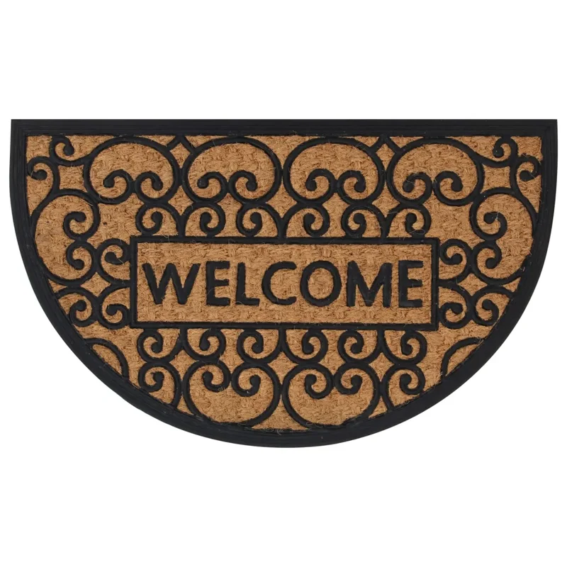 Tapis de porte demi-rond antidérapant intérieur extérieur 45 x 75 cm en caoutchouc noir 02_0046197