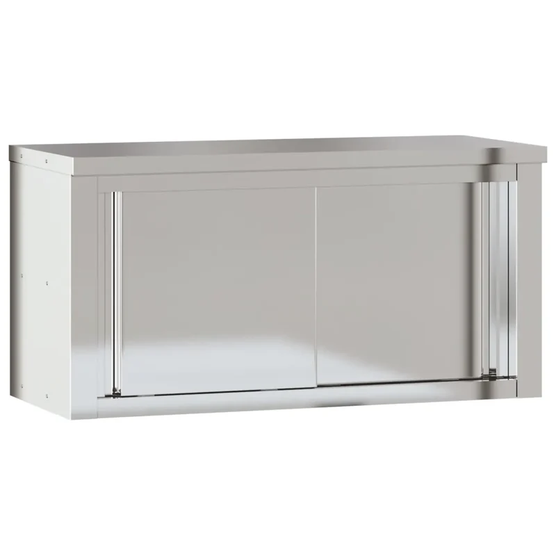 Armoire murale de cuisine design moderne avec portes coulissantes 92 x 40 x 46 cm en acier inoxydable argenté 02_0047577
