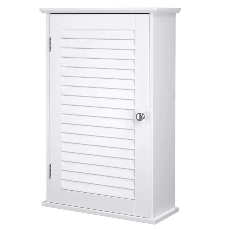 Meuble mural meuble de rangement suspendu pour salle de bains armoire à pharmacie avec étagère réglable et porte à persienne 40 x 16 x 60 cm blanc 12_0006517