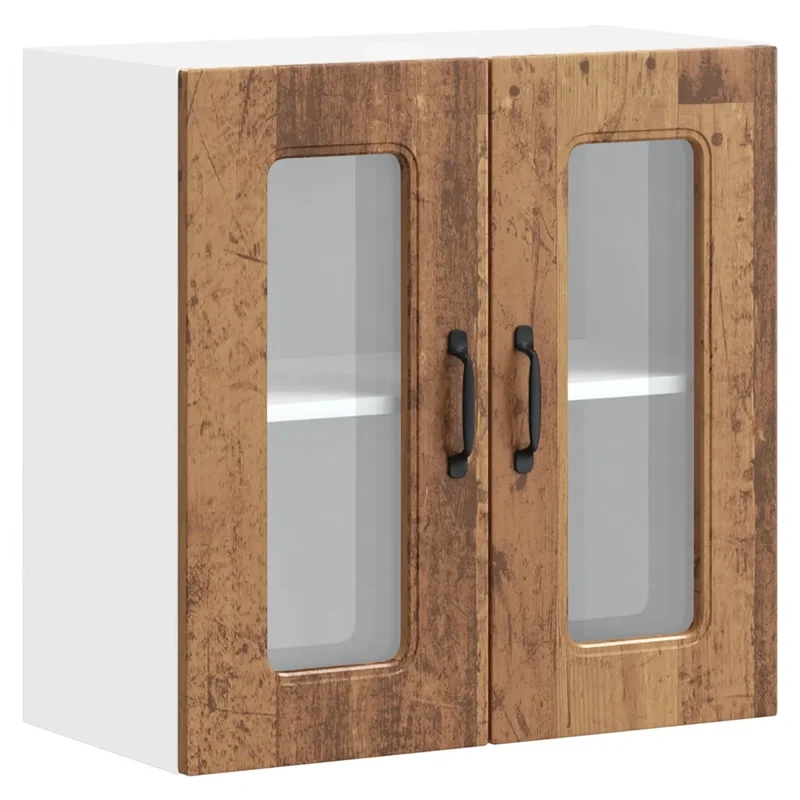 Armoire murale de cuisine avec porte vitrée espace de rangement 60 x 31 x 60 cm en bois vieux bois 02_0050050
