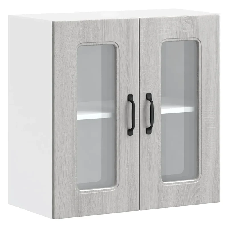 Armoire murale de cuisine design moderne 60 x 31 x 60 cm avec porte vitrée style épuré en bois gris sonoma 02_0050048