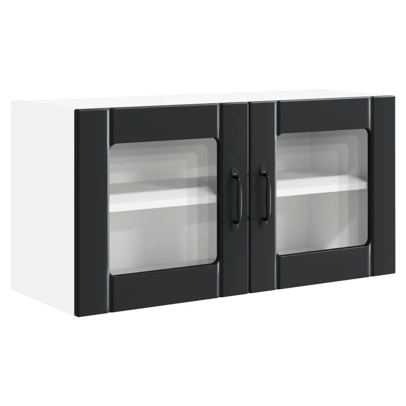 Armoire de cuisine murale moderne avec 2 étagères 80 x 31 x 40 cm en bois d'ingénierie noir 02_0054291