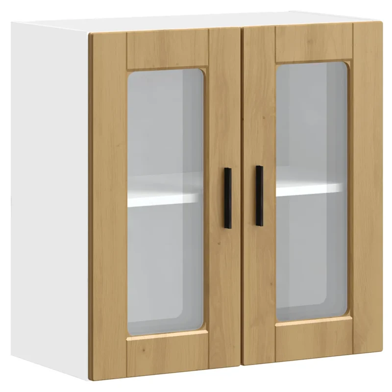 Armoire murale de cuisine porte en verre 60 x 31 x 60 cm grand espace rangement finition moderne en bois chêne artisanal 02_0050431