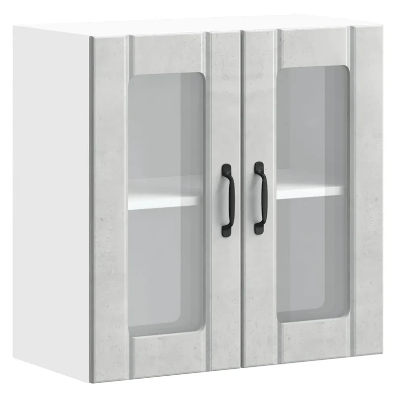 Armoire murale de cuisine avec porte en verre 60 x 31 x 60 cm design moderne optimisation espace en bois gris béton 02_0050226