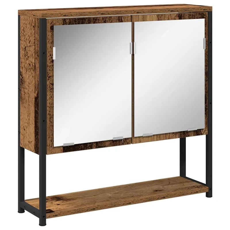 Armoire miroir rectangulaire pratique rangement salle de bain 60 x 16 x 60 cm en bois ancien 02_0051843