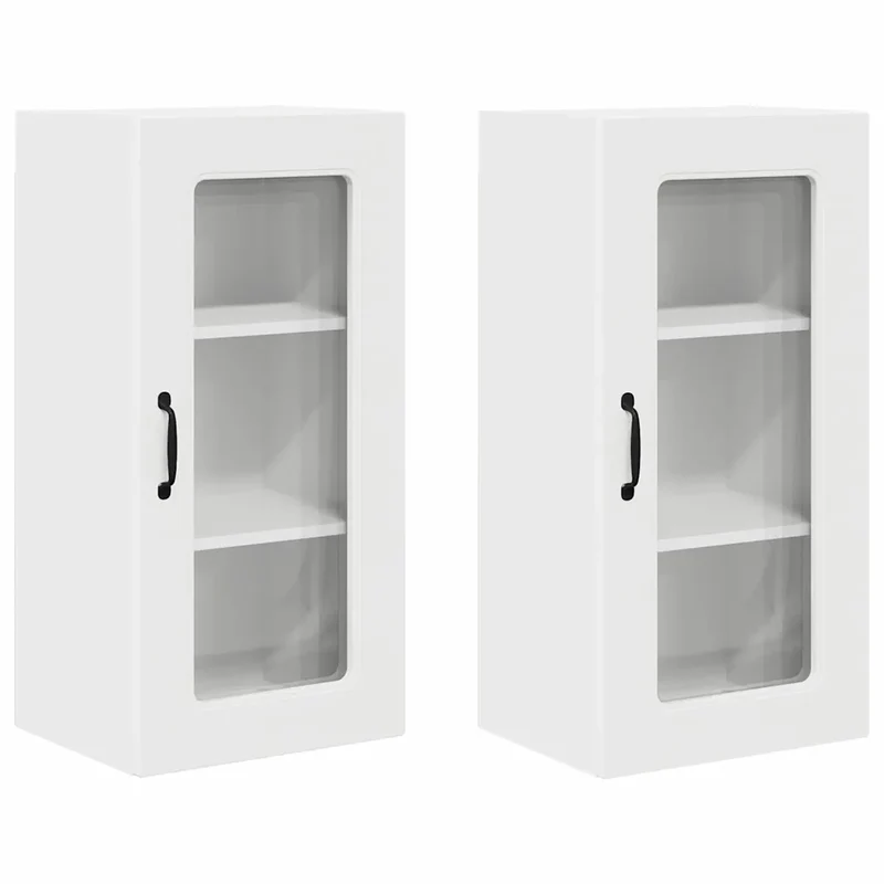 Lot de 2 armoires murales de cuisine modernes rangement spacieux 40 x 31 x 80 cm en bois d'ingénierie blanc 02_0053664
