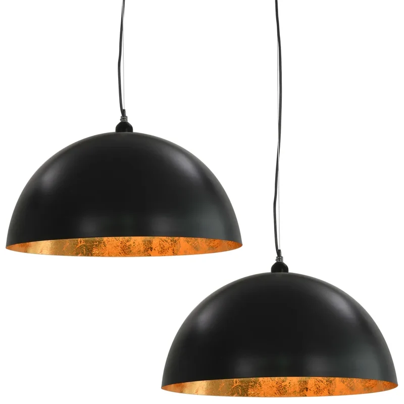 Lot de 2 plafonniers semi-sphériques élégants pour salon 50 x 24,5 cm en métal noir 02_0045979