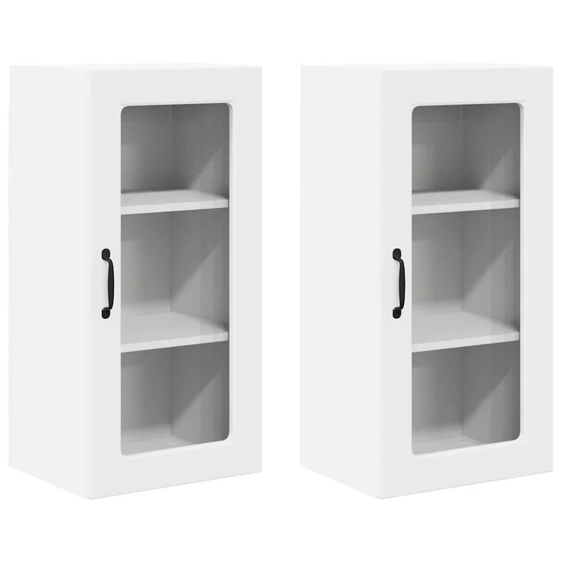 Lot de 2 armoires murales de cuisine modernes rangement pratique 40 x 31 x 80 cm en bois d'ingénierie blanc 02_0054005