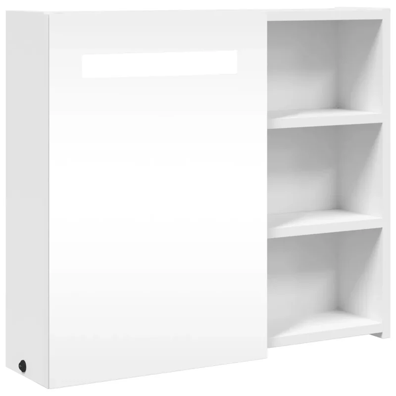Armoire de salle de bain murale avec miroir et LED 60 x 13 x 52 cm rangement pratique style épuré en bois blanc 02_0047269