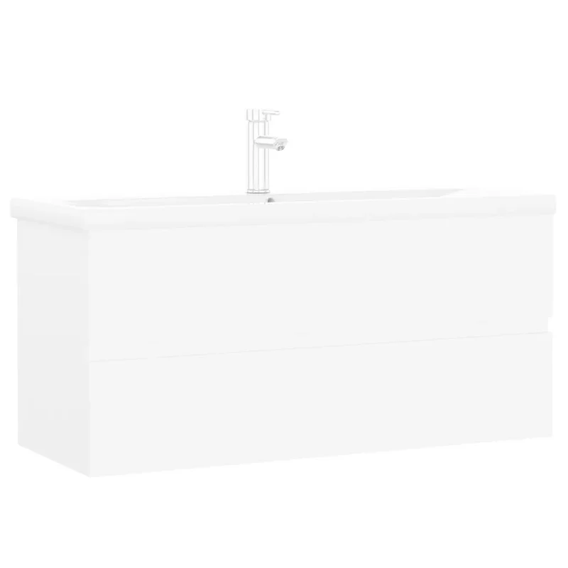 Armoire d'évier avec lavabo intégré 100 x 39 x 45 cm rangement pratique style contemporain en bois blanc 02_0055098