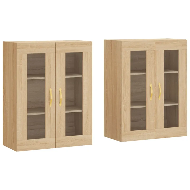 Lot de 2 armoires murales design moderne rangement suspendu 69,5 x 34 x 90 cm en bois d'ingénierie chêne sonoma 02_0055417