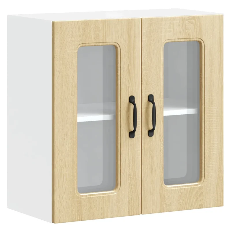 Armoire murale de cuisine avec porte vitrée 60 x 31 x 60 cm grand espace de rangement style moderne en bois chêne sonoma 02_0050045