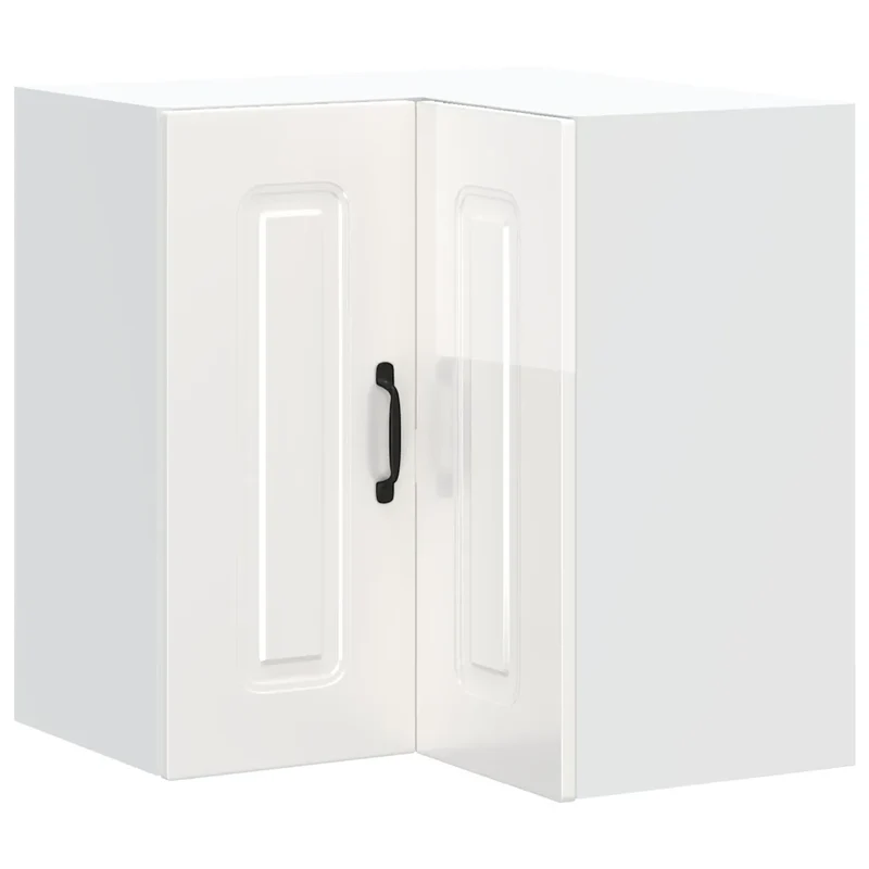 Armoire murale d'angle de cuisine design moderne rangement 57 x 57 x 60 cm en bois d'ingénierie blanc brillant 02_0050024