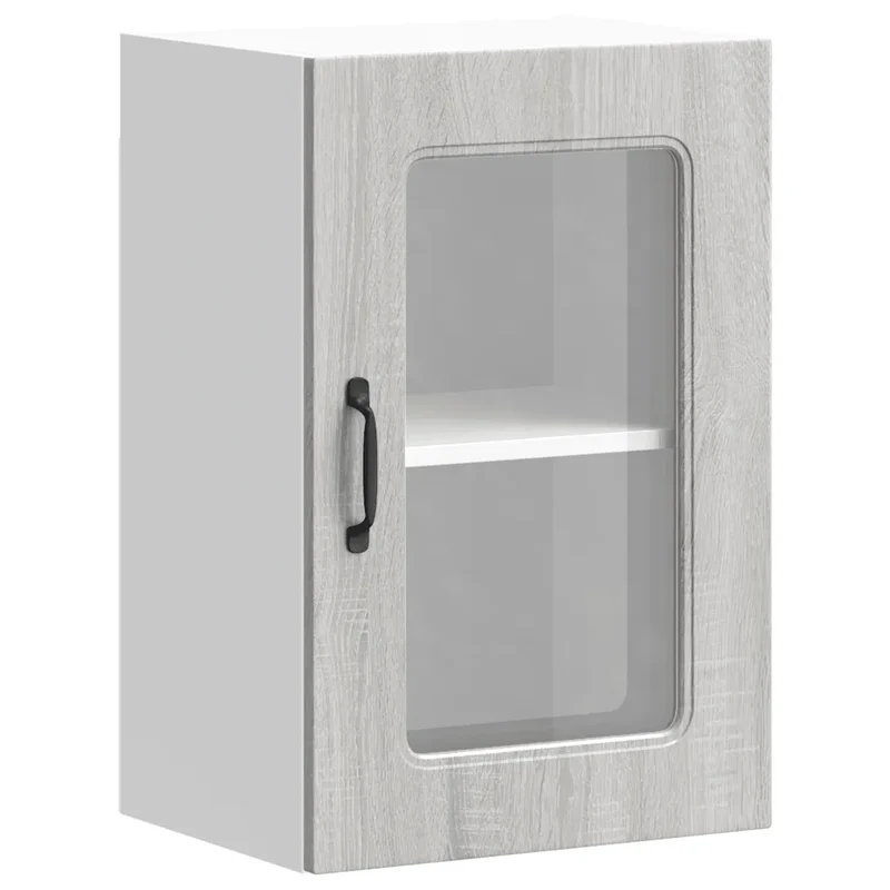 Armoire murale de cuisine avec porte vitrée 40 x 31 x 60 cm grand espace de rangement style contemporain en bois gris sonoma 02_0049956