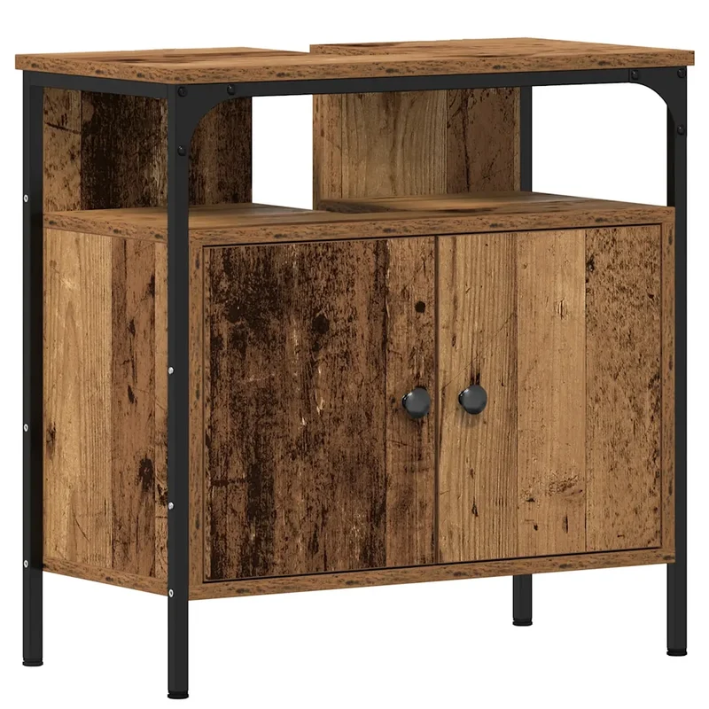 Armoire lavabo salle de bain vintage rangement grand espace 60 x 30 x 60 cm en bois vieux bois 02_0051852