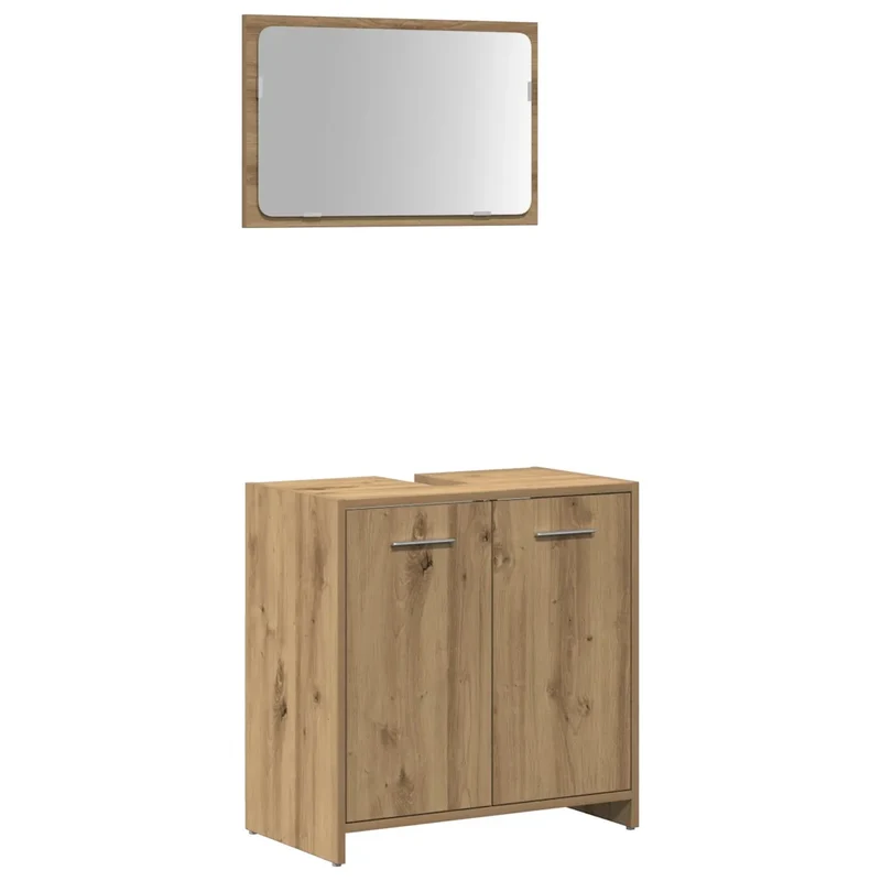 Armoire de salle de bain murale avec miroir 60 x 33 x 61 cm grand rangement moderne ambiance cosy en bois chêne artisanal 02_0050727