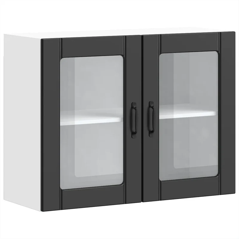 Armoire murale de cuisine design moderne 80 x 31 x 60 cm grand espace rangement en bois noir 02_0050193