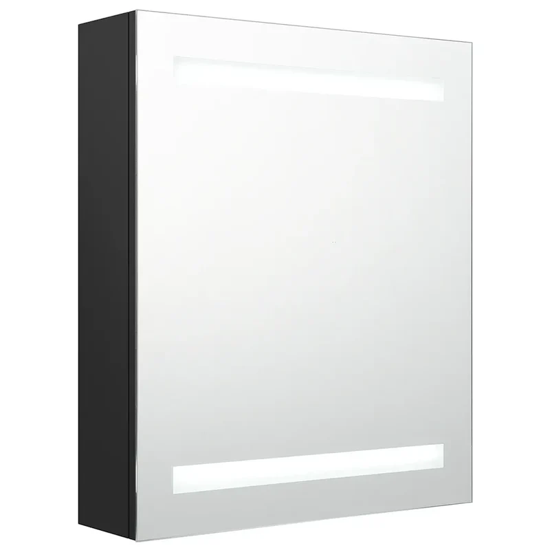 Armoire de salle de bain murale à miroir LED 50 x 14 x 60 cm avec éclairage moderne et 3 étagères en MDF noir 02_0046735