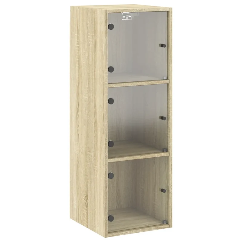 Armoire murale avec portes en verre design polyvalent rangement 35 x 37 x 100 cm en bois chêne sonoma 02_0049328