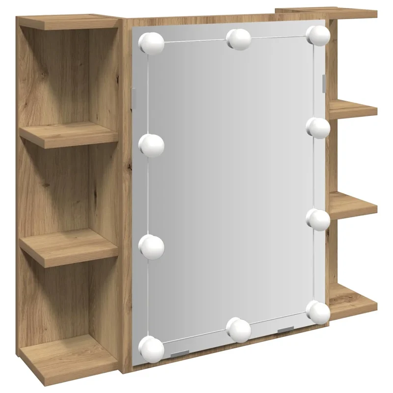Armoire à miroir tendance LED 70 x 16,5 x 60 cm grand rangement salle de bain en bois d'ingénierie chêne artisanal 02_0051001