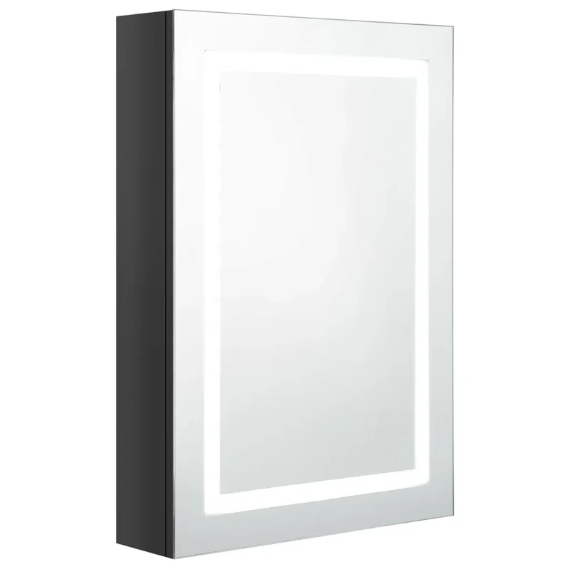 Armoire de salle de bain miroir LED moderne 50 x 13 x 70 cm éclairage doux rangement fonctionnel en MDF noir brillant 02_0046740