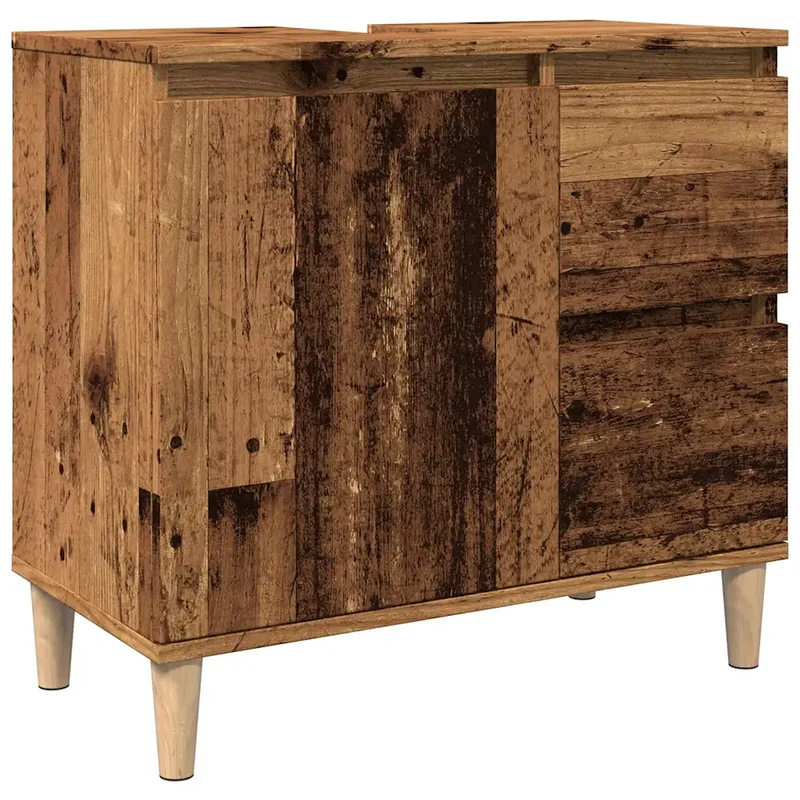 Armoire lavabo vintage 65 x 33 x 60 cm grand espace de rangement confortable en bois d'ingénierie vieux bois 02_0051046