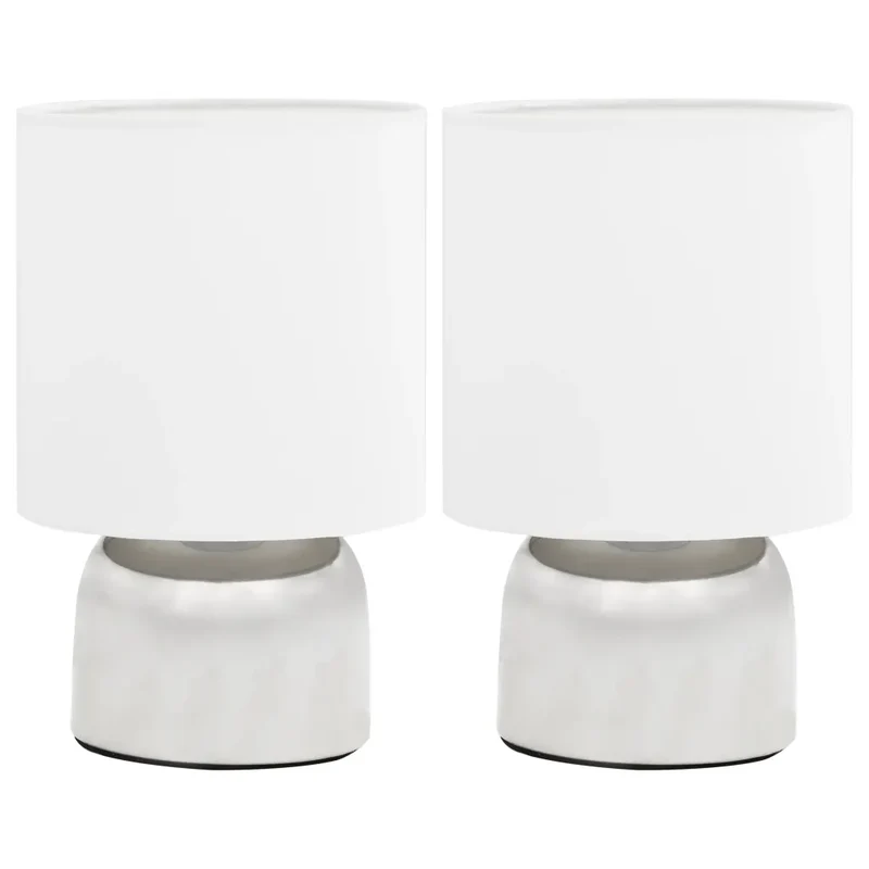 Lot de 2 lampes de table colonnaires modernes avec bouton tactile 16 x 25 cm en métal blanc 02_0046012