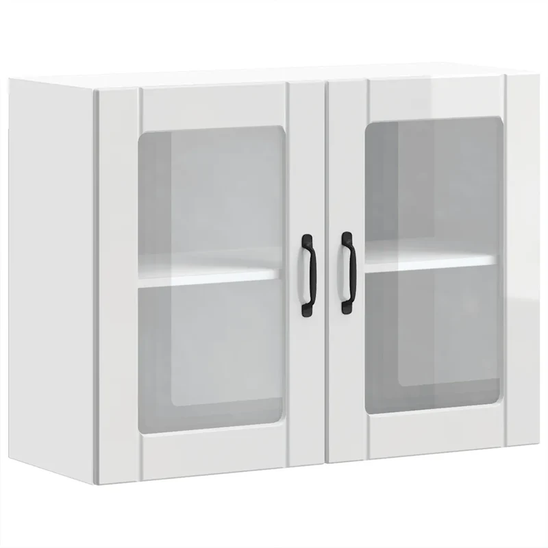 Armoire murale de cuisine design moderne 80 x 31 x 60 cm avec porte vitrée en bois d'ingénierie blanc brillant 02_0050194