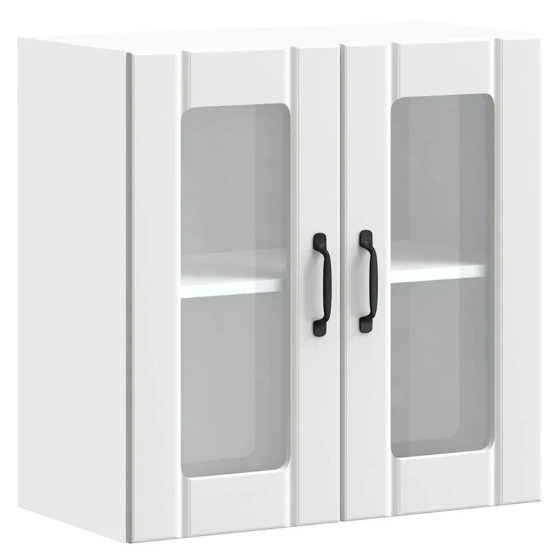 Armoire murale de cuisine avec porte en verre design moderne 60 x 31 x 60 cm rangement pratique en bois blanc 02_0050222