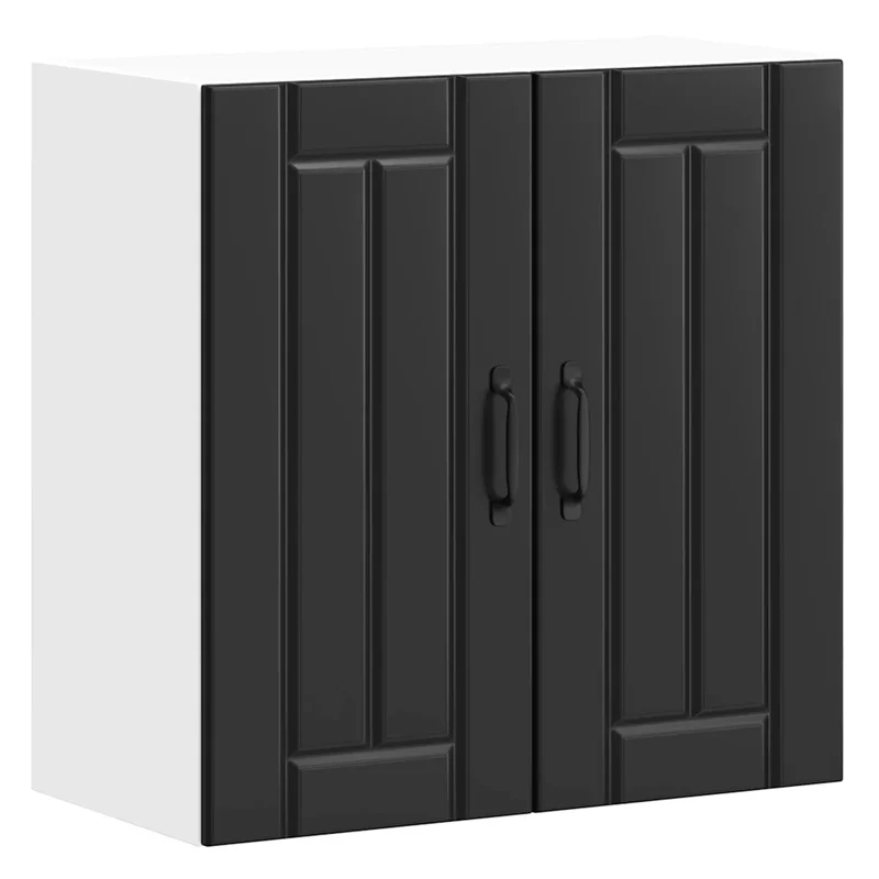 Armoire murale de cuisine design moderne 60 x 31 x 60 cm avec porte en verre style épuré en bois d'ingénierie noir 02_0050163