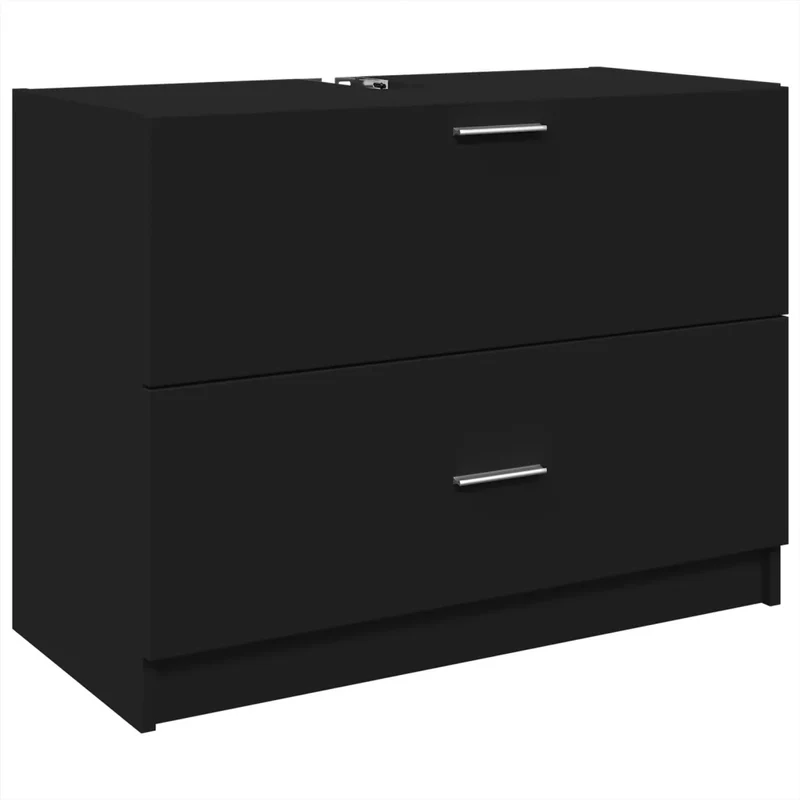 Armoire d'évier sous lavabo moderne rangement 78 x 37 x 59 cm en bois d'ingénierie noir 02_0049536