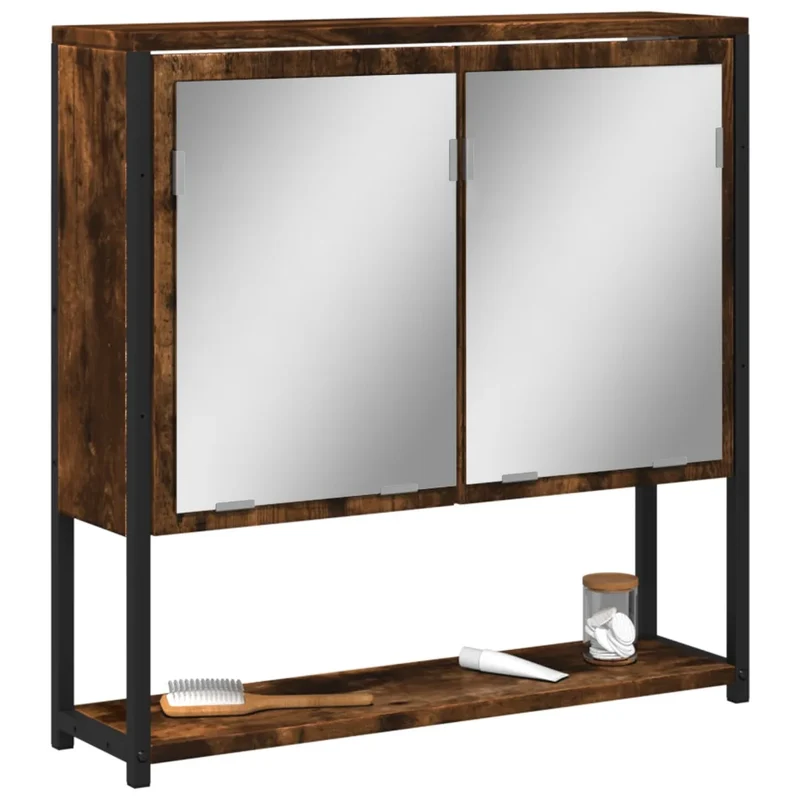 Armoire de salle de bain murale design épuré 60 x 16 x 60 cm espace de rangement optimale en bois d'ingénierie chêne fumé 02_0049425